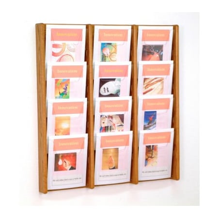 Wooden Mallet 12 Pocket (3Wx4H) Acrylic & Oak Wall Display - Medium Oak AC34-12MO